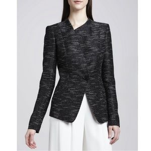 Lafayette 148 New York black and white tweed blazer asymmetric button closure